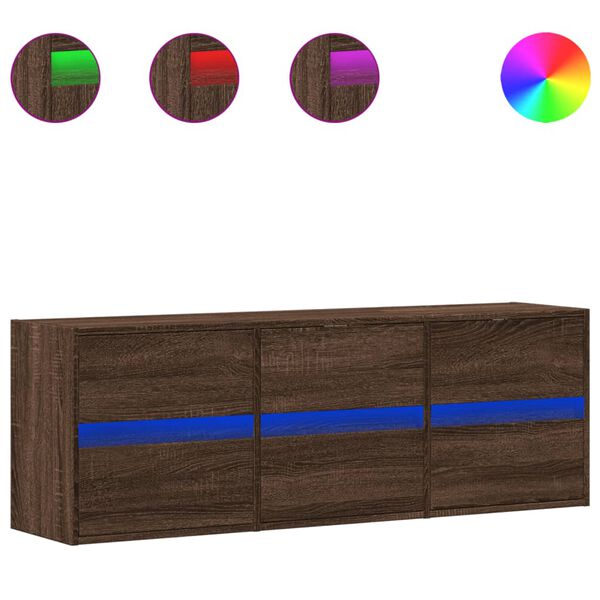 vidaXL v&aelig;gh&aelig;ngt tv-bord med LED-lys 130x31x45 cm brun egetr&aelig;sfarve