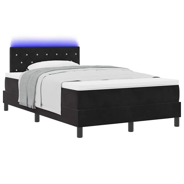 vidaXL LED Box Spring Bed med madras med LED Sort 120 x 200 cm Fl&oslash;jl