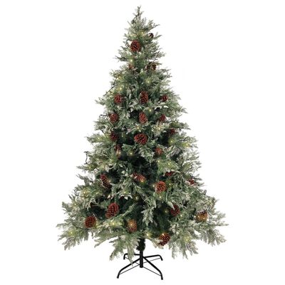 vidaXL juletræ med grankogler og lys PVC og PE 120 cm grøn og hvid
