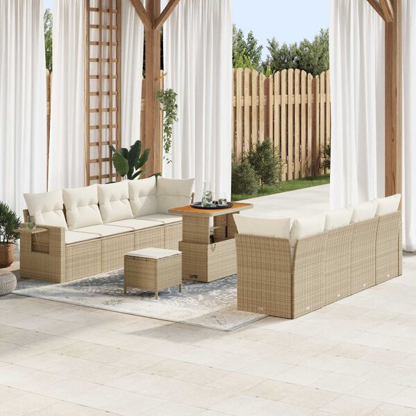 vidaXL Havesofa S&aelig;t med pude 11 pcs Beige Poly rattan