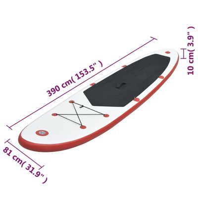 vidaXL Stand Up Paddle Board-sæt SUP surfbræt oppustelig rød og hvid