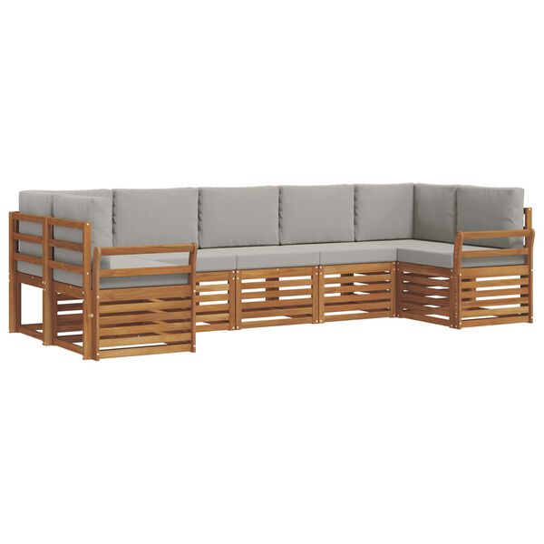 vidaXL Sofas&aelig;t med pude 7 pcs Naturlig og Lys Gr&aring; Massivt Akacietr&aelig;