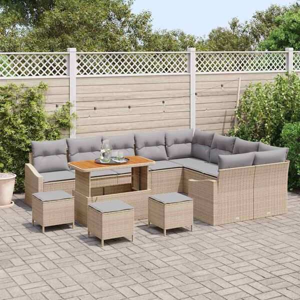 vidaXL Havesofa S&aelig;t med pude 13 pcs Beige polyrattan