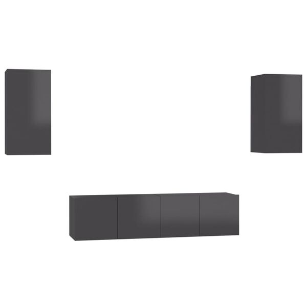 vidaXL tv-skabss&aelig;t 4 dele konstrueret tr&aelig; gr&aring; h&oslash;jglans