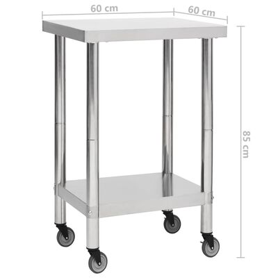 vidaXL arbejdsbord med hjul til køkken 60x60x85 cm rustfrit stål