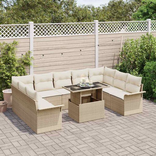 vidaXL Havesofa Sæt med pude 10 pcs Beige Poly rattan