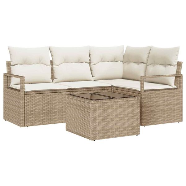 vidaXL Sofa S&aelig;t med pude 5 pcs Beige og creme polyrattan