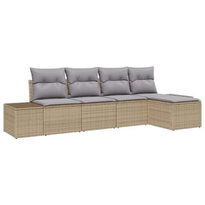 vidaXL Havesofa S&aelig;t med pude 5 pcs Beige og lys gr&aring; polyrattan