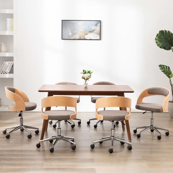 vidaXL drejelige spisebordsstole 6 stk. b&oslash;jet tr&aelig; og stof gr&aring;brun