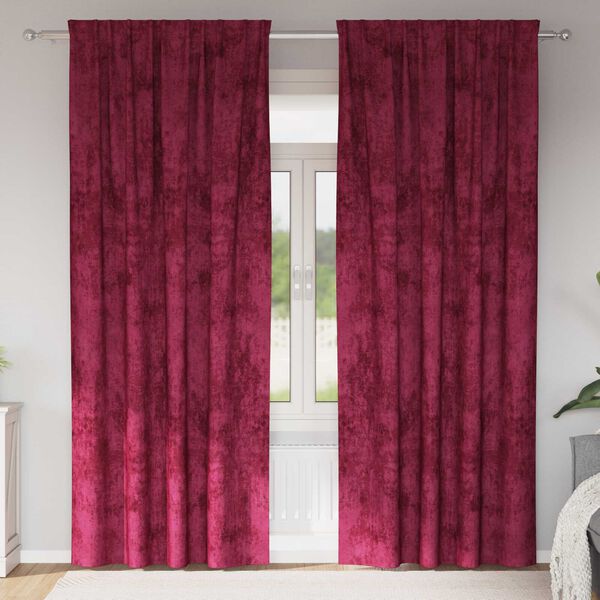 vidaXL Velour Gardiner med gardiner 2 pcs Vinr&oslash;d 245 x 140 cm Fl&oslash;jl