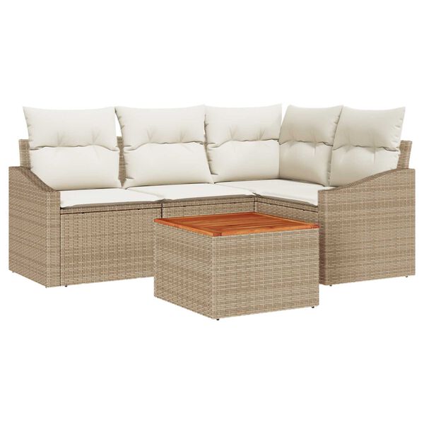 vidaXL Havesofa S&aelig;t med opbevaring 5 pcs Beige og creme polyrattan