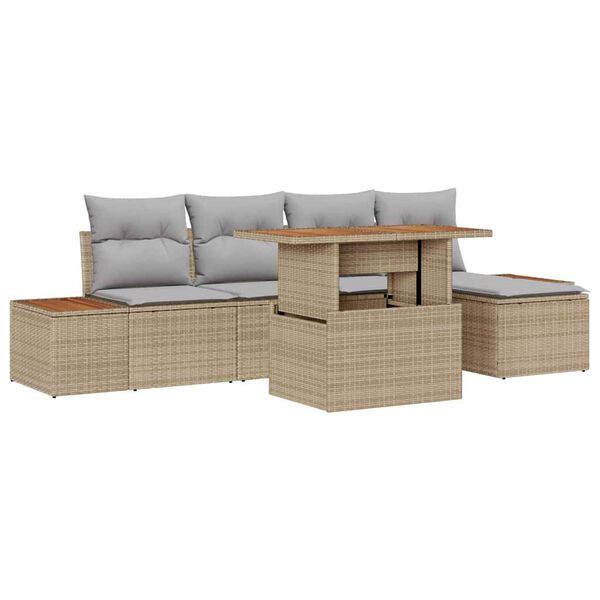 vidaXL Havesofa S&aelig;t med opbevaring 6 pcs Beige Poly rattan