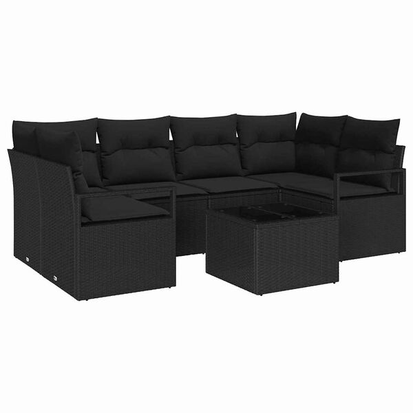 vidaXL Sofa S&aelig;t 7 pcs Sort polyrattan