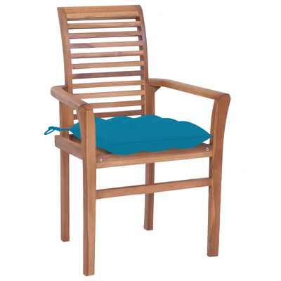 vidaXL spisebordsstole 2 stk. med lyseblå hynder massivt teaktræ