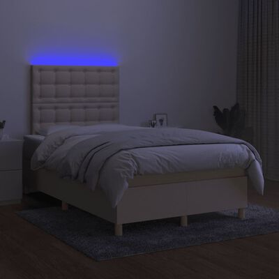 vidaXL kontinentalseng med LED-lys 120x190 cm stof cremefarvet