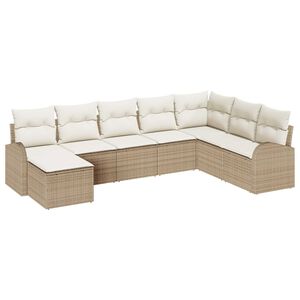 vidaXL Sofa S&aelig;t med pude med opbevaring 8 pcs Beige og hvid polyrattan