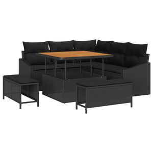 vidaXL Havesofa S&aelig;t med pude 8 pcs Sort polyrattan