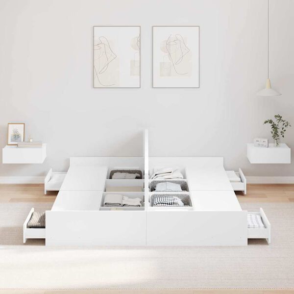 vidaXL Seng med opbevaring Hvid 135 x 190 cm Konstrueret træ