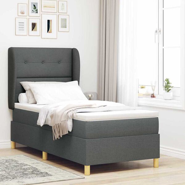 vidaXL Box spring seng med madras M&oslash;rkegr&aring; 200 x 90 cm Stof