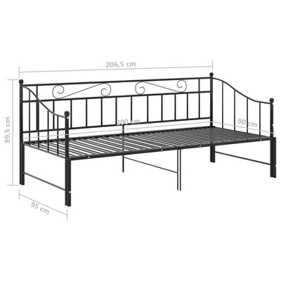 vidaXL sengestel til udtræksseng 90x200 cm metal sort