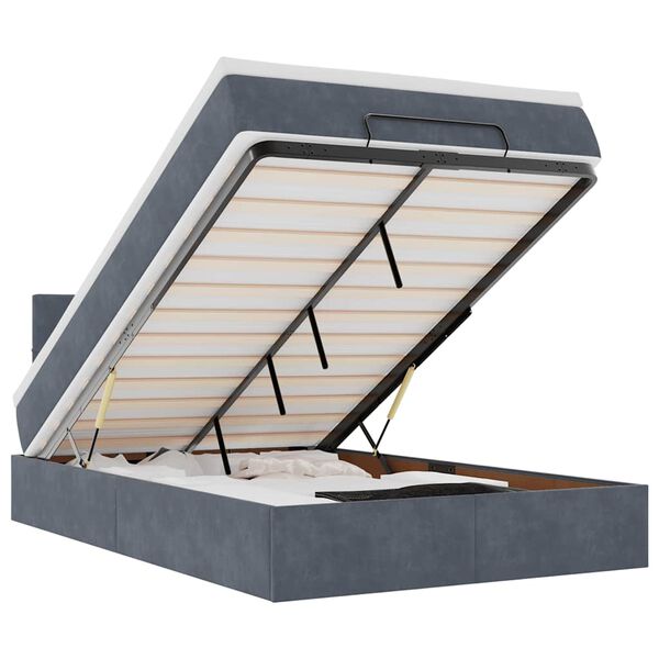 vidaXL ottoman seng med madras & LEDs 120x190cm fl&oslash;jl m&oslash;rkegr&aring;