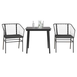 vidaXL 3 dele spisebordss&aelig;t til haven m. hynder polyrattan glas sort