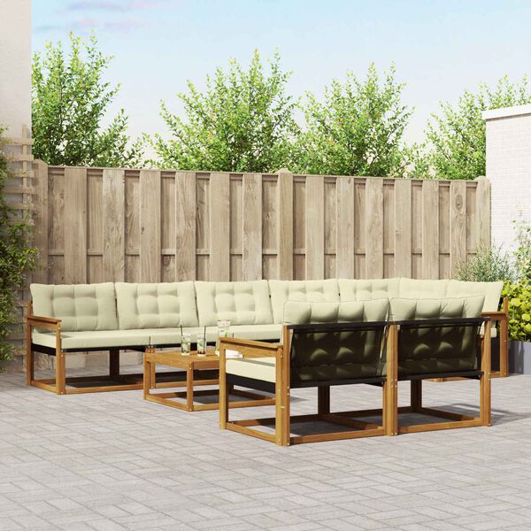 vidaXL Udend&oslash;rs sofagruppe med pude 9 pcs Naturlig og Fl&oslash;de