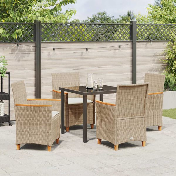 vidaXL Have Spisebordssæt 5 pcs Beige polyrattan