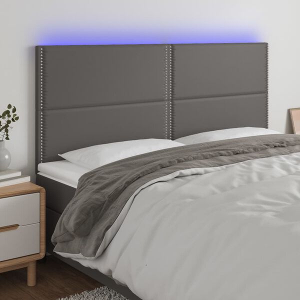 vidaXL sengegavl med LED-lys 200x5x118/128 cm kunstl&aelig;der gr&aring;