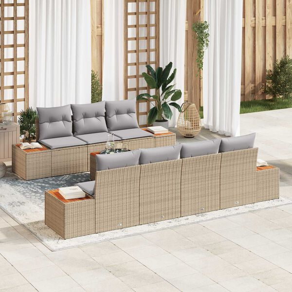 vidaXL Havesofa S&aelig;t med pude 8 pcs Beige Poly rattan
