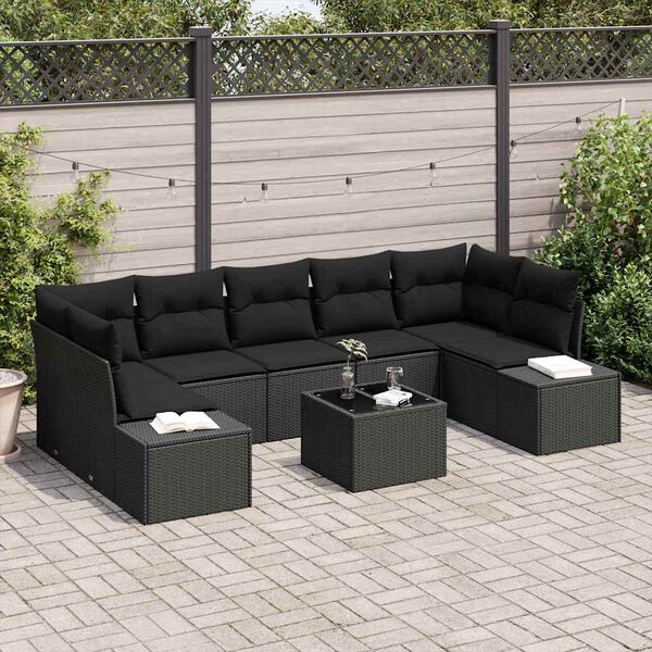 vidaXL Havesofa Sæt 8 pcs Sort Poly rattan