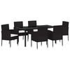 vidaXL Have Spisebordss&aelig;t med pude 7 pcs Sort polyrattan