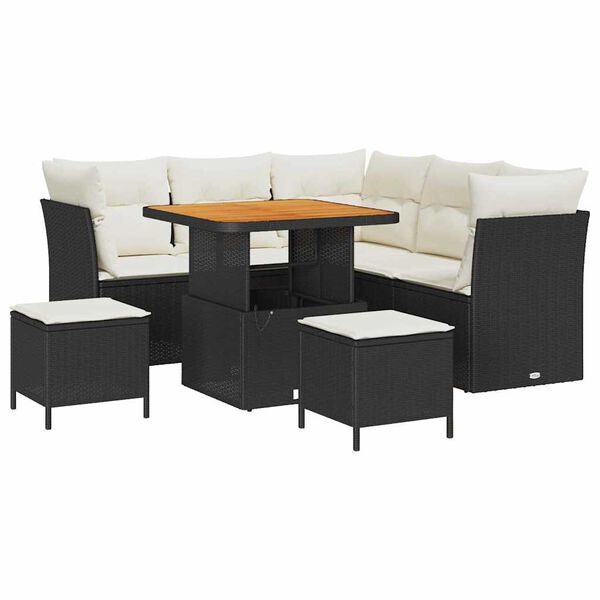 vidaXL Havesofa Sæt 8 pcs Sort polyrattan
