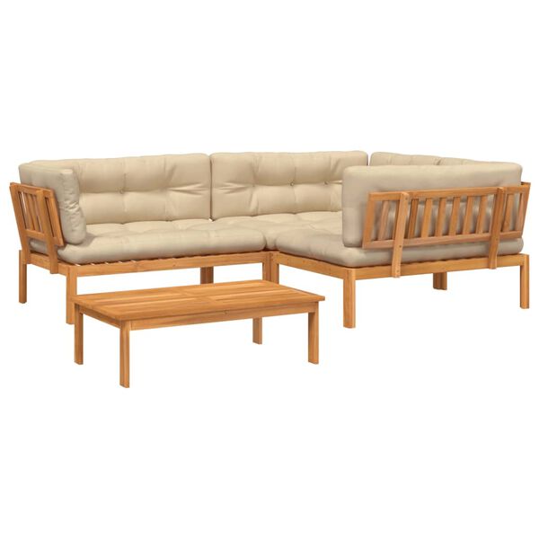 vidaXL loungesæt til haven 4 dele med hynder massivt akacietræ