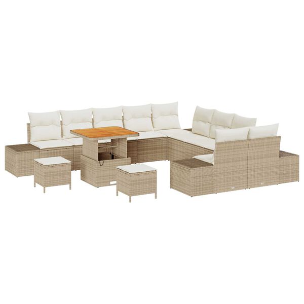 vidaXL Havesofa S&aelig;t med pude 13 pcs Beige polyrattan