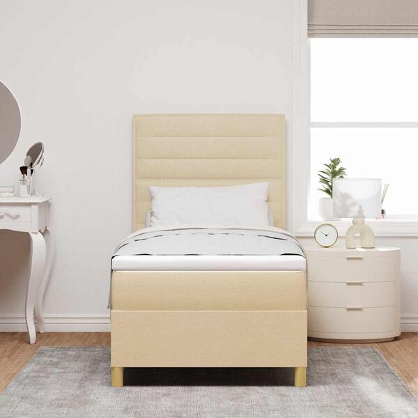 vidaXL LED Box Spring Bed med madras Creme 80 x 200 cm Stof