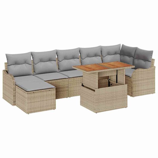 vidaXL Havesofa S&aelig;t med opbevaring 8 pcs Beige Poly rattan