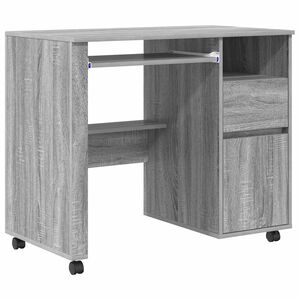 vidaXL Skrivebord med Hjul Gr&aring; Sonoma Konstrueret tr&aelig; 91 x 50 x 77 cm