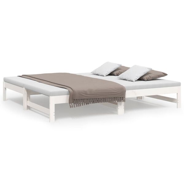 vidaXL daybed med udtr&aelig;k 2x(90x190) cm massivt fyrretr&aelig; hvid