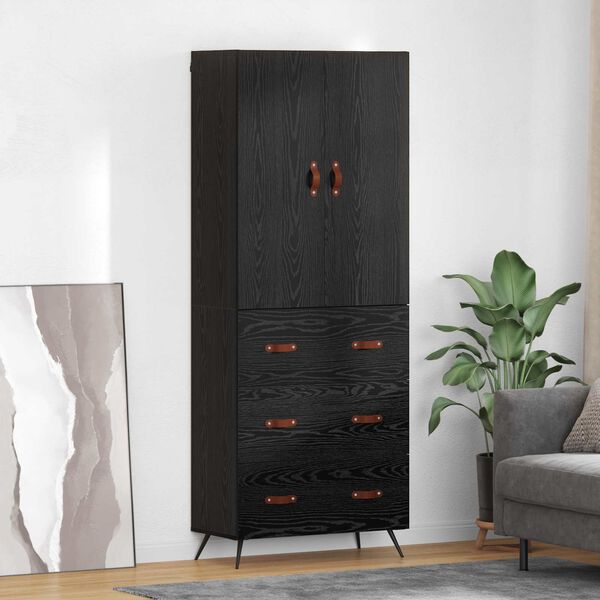 vidaXL Highboard med skuffe Sort eg 69,5 x 34 x 180 cm Konstrueret tr&aelig;