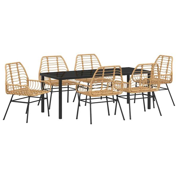 vidaXL Have Spisebordss&aelig;t 7 pcs Brun polyrattan