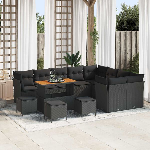 vidaXL Havesofa S&aelig;t 13 pcs Sort polyrattan