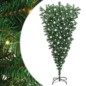 vidaXL Omvendt kunstig forbelyst juletr&aelig; med kugles&aelig;t Gr&oslash;n 210 cm PVC