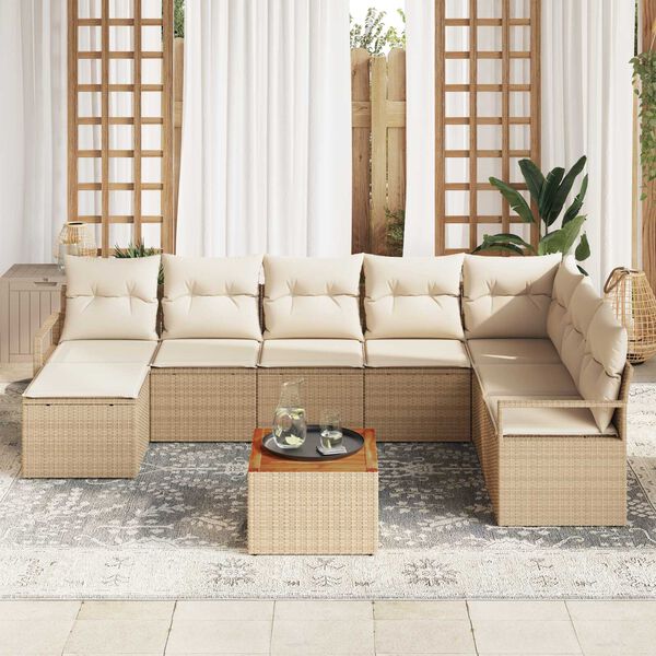 vidaXL Havesofa S&aelig;t med opbevaring 9 pcs Beige og creme polyrattan