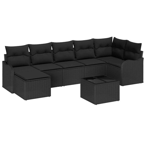 vidaXL Havesofa S&aelig;t med pude 8 pcs Sort Poly rattan