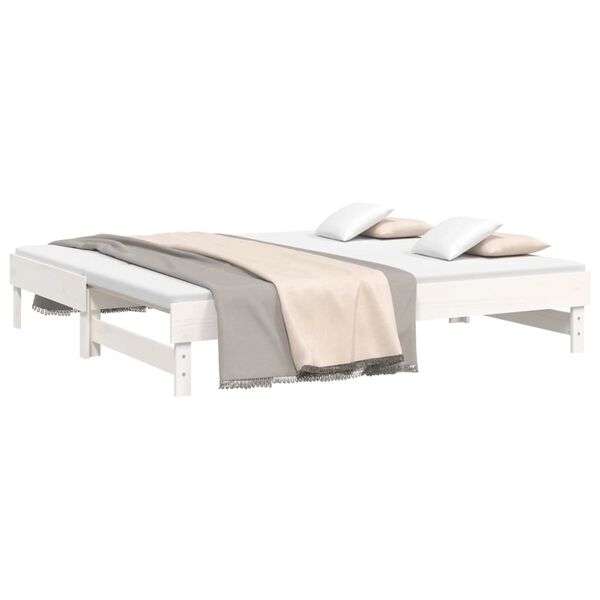 vidaXL daybed med udtr&aelig;k 2x(75x190) cm massivt fyrretr&aelig; hvid