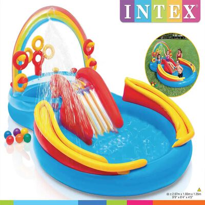 Intex oppustelig pool Rainbow Ring Play Center 297x193x135 cm 57453NP