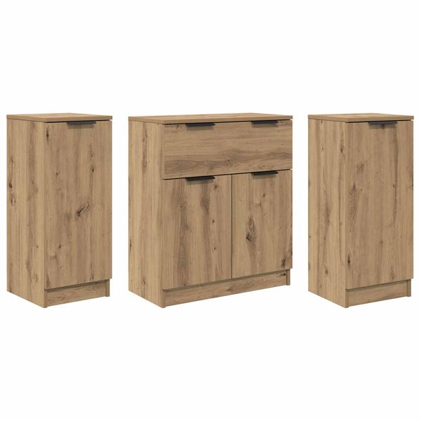 vidaXL Sideboard med skuffe 3 pcs Artisan Egetr&aelig; Konstrueret tr&aelig;