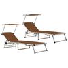 vidaXL foldbare liggestole m. baldakin 2 stk. aluminium textilene brun