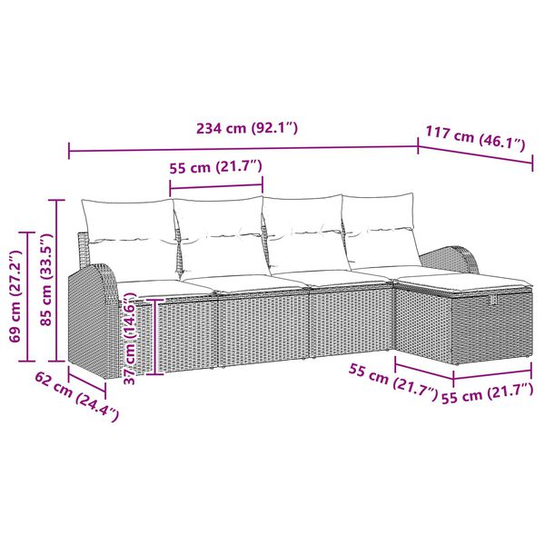 vidaXL Sofa S&aelig;t med pude med opbevaring Lysegr&aring; polyrattan